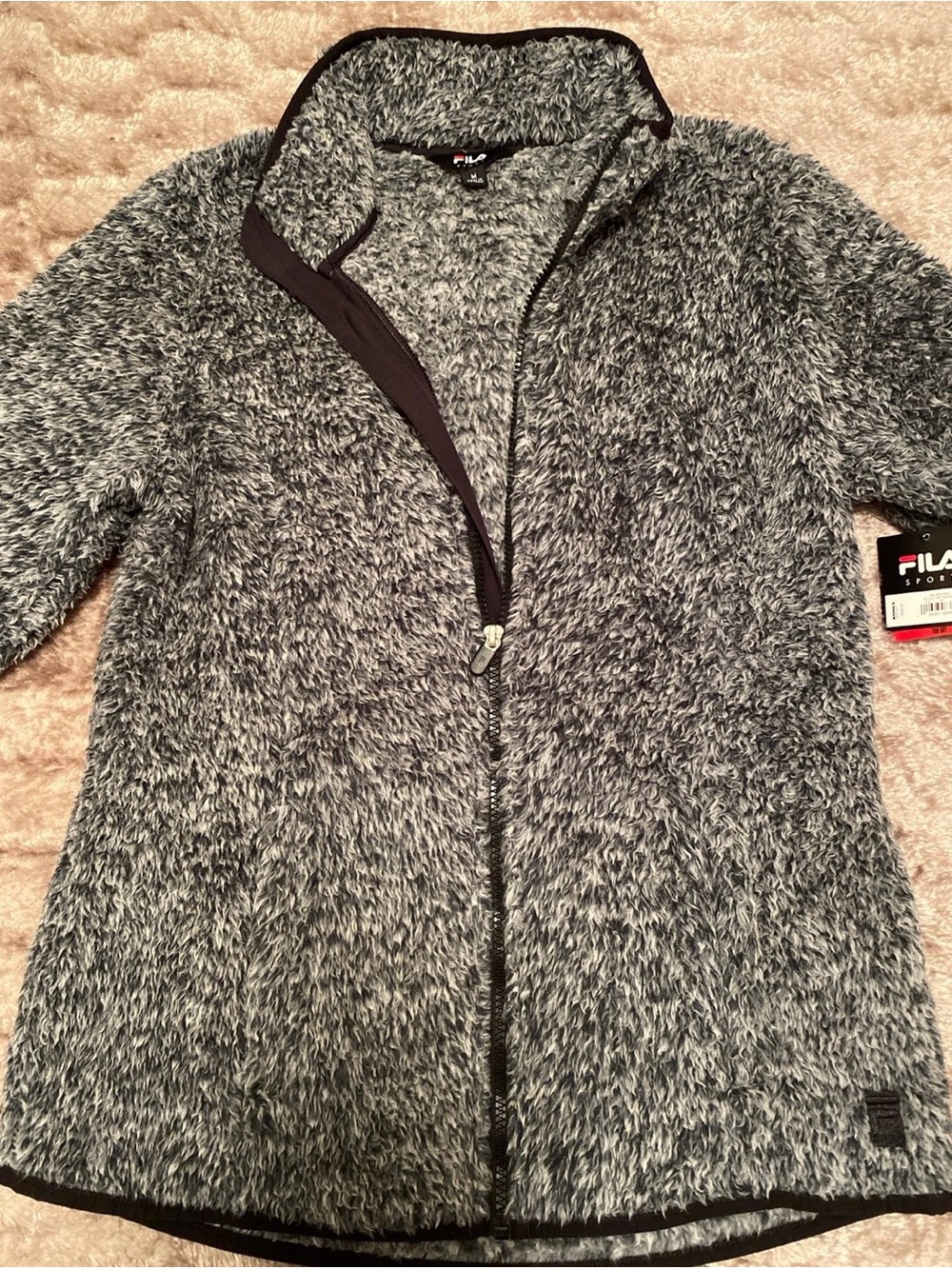 Fila Women's Gray Plush Teddy Zip-Up Jacket